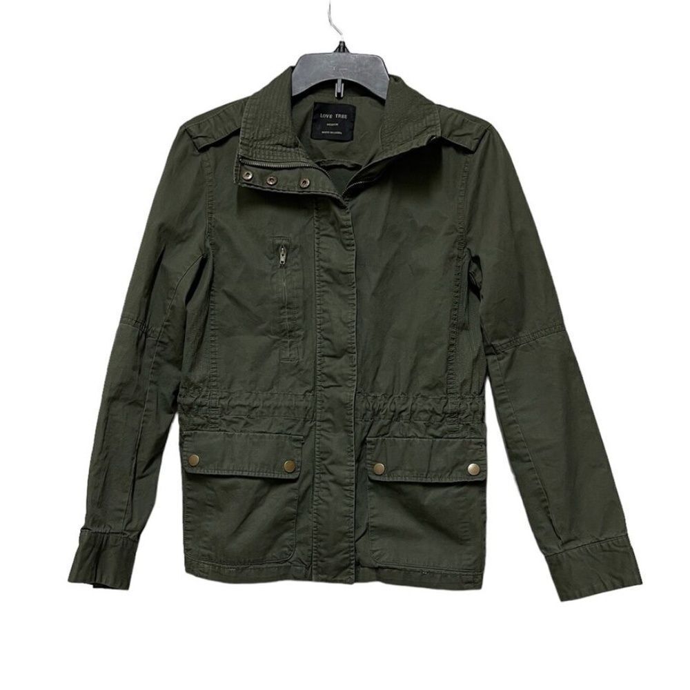Love Tree Full Zip Army Denim Jacket Green Size Medium